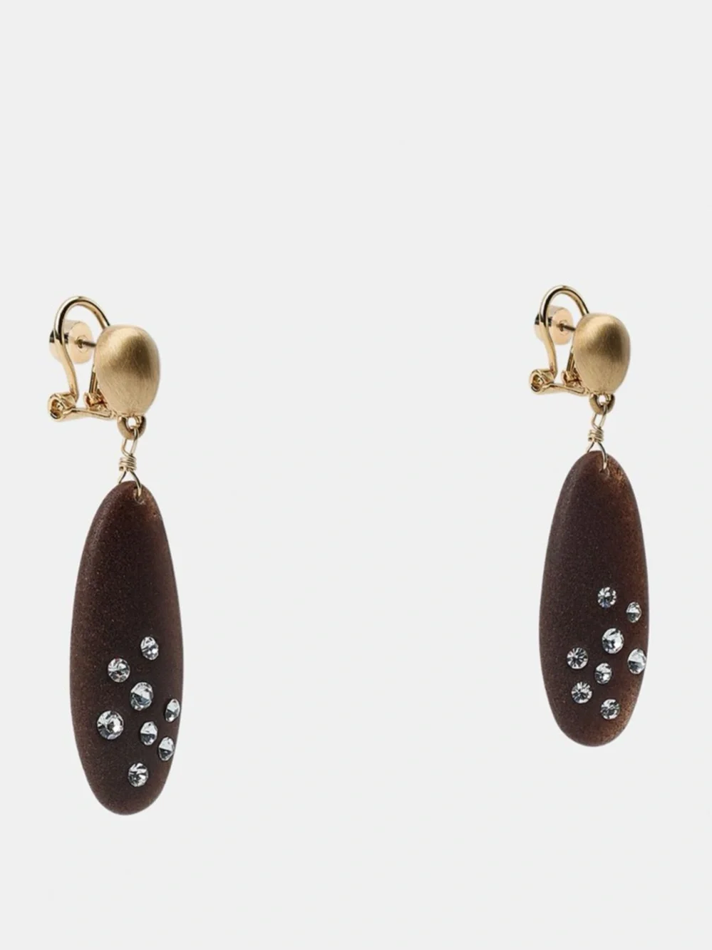 Zara Gold and Dark Brown Teardrop Earrings with Crystal Accents